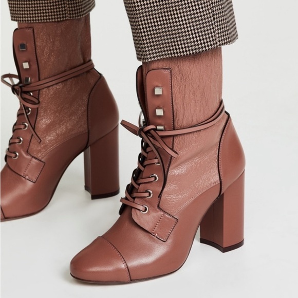 Stuart Weitzman || Veruka Leather Combat Sock Bootie Heeled Mauve Pink 9.5 - Picture 1 of 11